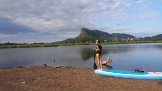 PEE on SUP Board at Mountain Lake