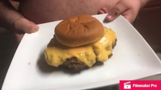 My big meat fills small Hawaiian buns while everyone watches 
