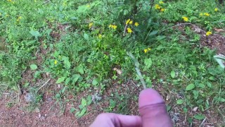 Pissing outdoor in the forest