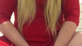 Hot Blonde Crossdresser shoots her load and eats it all