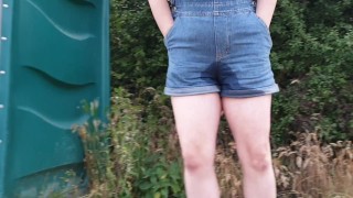 Peed my overalls outdoors when our female freind was with us! she made me laugh pulling funny faces