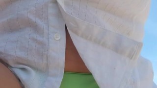 Bouncy bicycle boobs in public