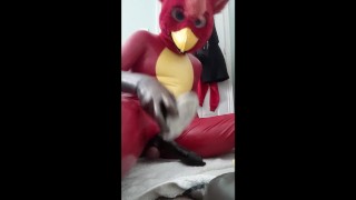 Rubber bird fursuiter: Anal Toying clips