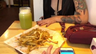 My friend controls me in a restaurant and I end up masturbating and they catch us while I cum hard.