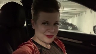 Dominatrix girlfriend wants a quickie in the car. POV, Role-Play, Exhibitionist, Car Sex