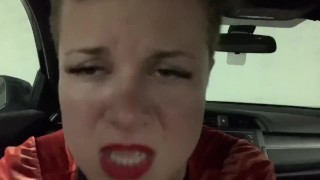 Dominatrix girlfriend wants a quickie in the car. POV, Role-Play, Exhibitionist, Car Sex