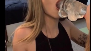 Dildo BJ with lots of spit
