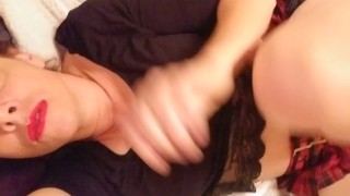 Cute teen in short skirt cums with vibrator