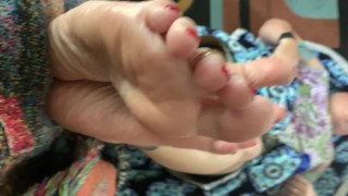 Having fun with her feet while she's working from home.