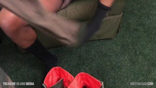 Uncut babe tugs on his beefy butt breaker