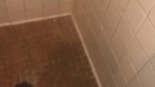Big white cock cumming in camp shower