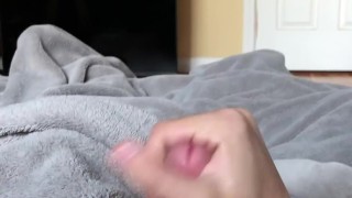 teen Twink jerking off and cumming in his bed POV