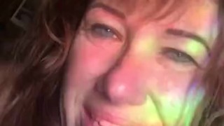 Busty cougar self pleasures after shower smoking pussy fingering lick eat her cum 