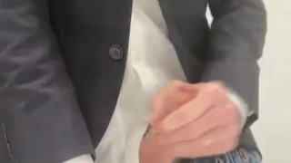 Manager at work wanking! Office toilet cumshot. Suit and jeans. Hot masturbation CAUGHT? Watch!