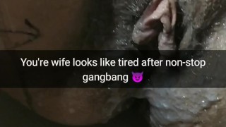 Wife relaxing after 6-hours breeding gangbang! Hope she pregnant now [Cuckold. Snapchat]