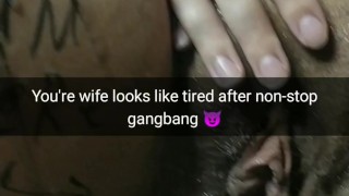 Wife relaxing after 6-hours breeding gangbang! Hope she pregnant now [Cuckold. Snapchat]
