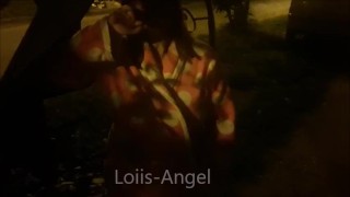 POV I walk on the street with a lifter without clothes underneath while I show my big tits and ass