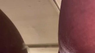 Ebony babe fucks on mirror