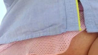 Bicycling no panties boobs bouncing