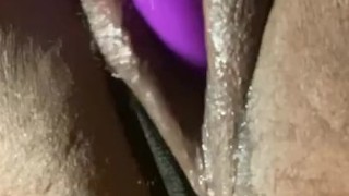 Creamy fat pussy gets drilled by vibrator