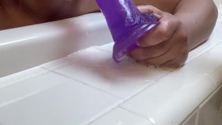 Ebony Deepthroat and Slob on Dildo in Tub