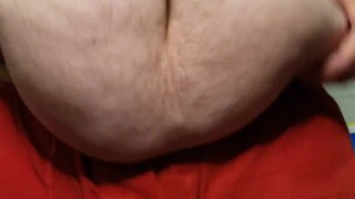 SSBHM Plays with soft furry belly and tits 