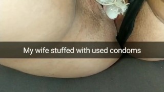 My wife double penetrated by two used condoms! I found condoms full of cum in wife pussy!