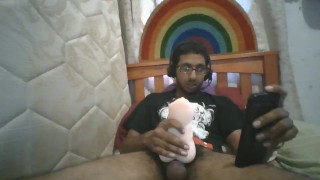 Fleshlight Fuck ! Indian Boy fucks his fleshlight while edging his huge stud cock