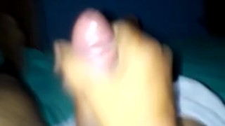 Stroking my big black cock, waiting for help.