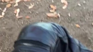 Leather pants outside .