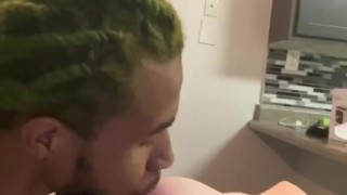 Amateur American Guy Stroking Big Dick & Licking & Eating Pussy