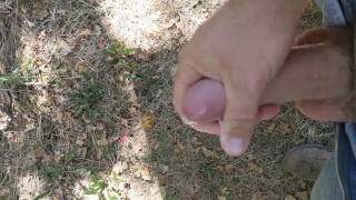 Cumming a big load out in nature