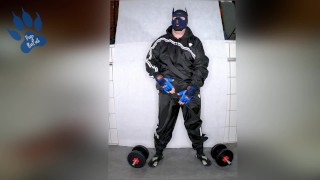 after workout paw in RDX sweatsuit and Vibram FiveFingers