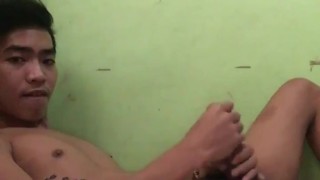 Filipino Inked Boy Escort Jerking Off and Cumming