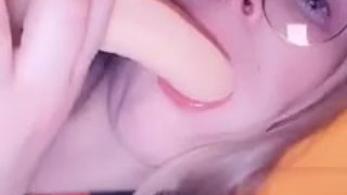 Sucking a dildo on Snapchat 