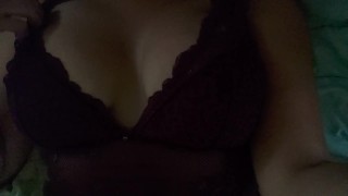 MILF Plays w/ Huge Natural Tits in Lingerie