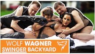 Outdoor swinger action! Two MILFs enjoy three cocks! WOLF WAGNER