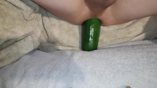 Big cucumber vegetable insertion anal training