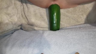 Big cucumber vegetable insertion anal training