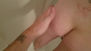Pissing on bald pussy