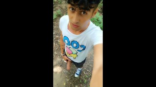 Shaking cum out of fat cock public