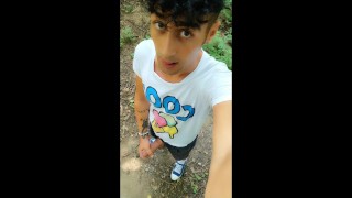 Shaking cum out of fat cock public