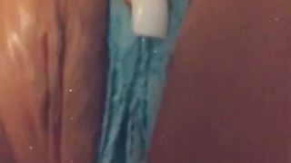 Sexy redbone makes her wet pussy squirt and cum all over herself