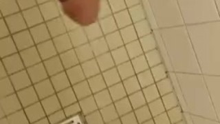 Hung 17cm Teen DomTop Pissing HARD In Public Shower - Almost Got Caught