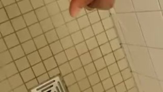 Hung 17cm Teen DomTop Pissing HARD In Public Shower - Almost Got Caught