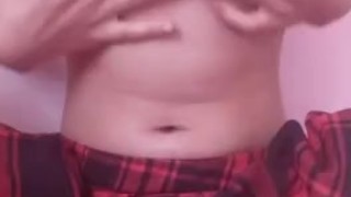 perfect body schoolgirl finger fucks tight hairy pussy