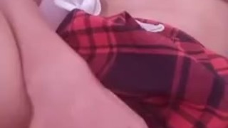 naughty schoolgirl finger fucks pussy hard and cums
