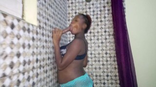 Big Ass Freaky Sexy Hot Ebony Teen Pregnant Being A Thot Sucks Dildo In The Shower - NubianQueen001