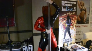 Mel Fire as Harley Quinn pole dance AVN expo