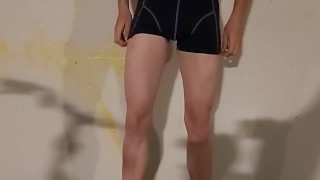 Peeing pants and cumming hard outside in public below a bridge